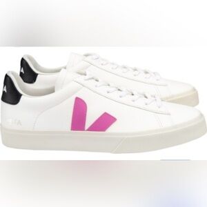 Veja Campo Women's White and Pink Leather Sneakers